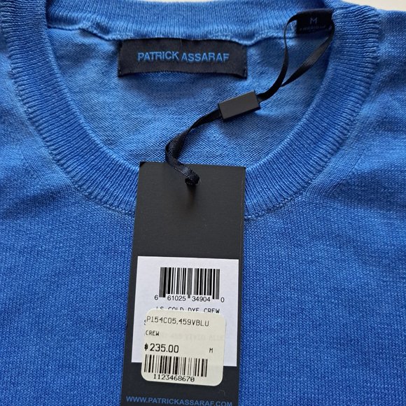 NWT Men's Patrick Assaraf 100% Cotton Crew Neck Blue Pullover Sweater Size M - Picture 8 of 13